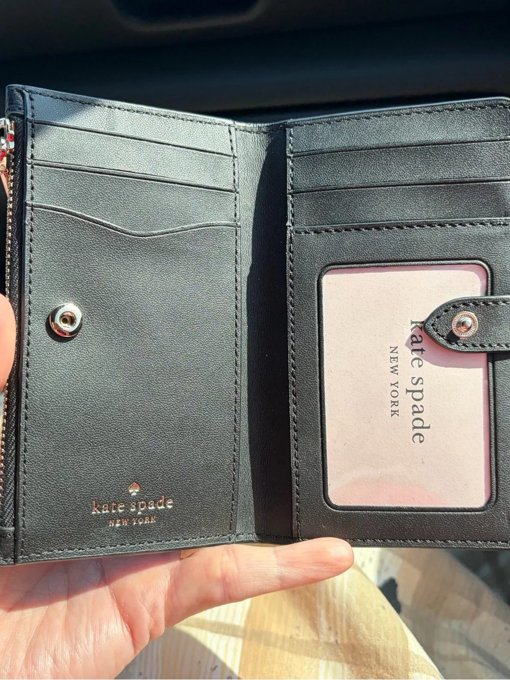 Kate Spade New York Slim Bifold Wallet Pebbled Black Leather Card Holder